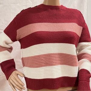 Derek heart women’s Striped round neck Sweater Red, Pink, White size M oversize